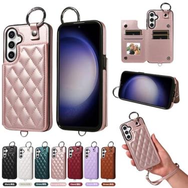 Imagem de Furill Capa carteira para Samsung Galaxy S24 Plus S24+ 5G com alça de pulso destacável de couro com compartimentos para celular com fivela de anel, suporte para S24plus 24S + S 24, 24+, feminino, ouro