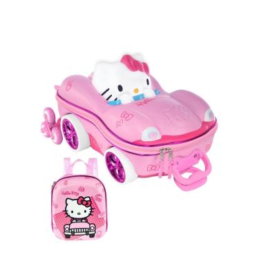 Imagem de Kit Mochila Rodinhas Hello Kitty Carro Lancheira Escolar 3D