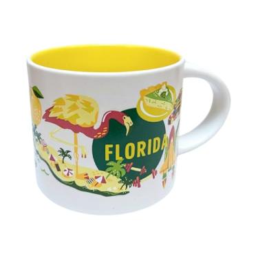 Imagem de Starbucks Caneca de café de cerâmica Discovery Series Florida, 400 ml, branca e amarela