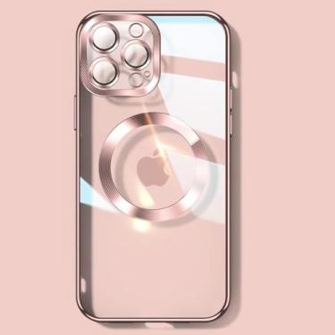 Imagem de Spevert Capa transparente magnética para iPhone 15 Pro Max com protetor de lente de câmera capa de polipropileno de proteção total compatível com MagSafe Elegant Anti-Scratch (rosa, iPhone 15 Pro Max