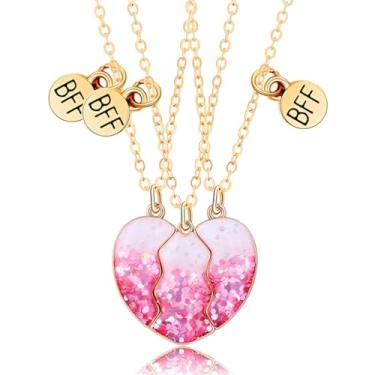 Imagem de DOYYCA Colar da amizade, colar de melhor amiga para 3 meninas, pingente magnético de coração combinando para irmã, Latão, Sem Pedra Preciosa