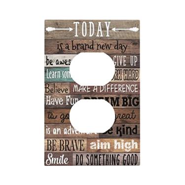 Imagem de Citações inspiradoras 1 saída de entrada tampas de tomada dupla receptáculo placa de parede decorativa elétrica interruptor de luz de madeira rústica para porta de celeiro, casa de fazenda cozinha campestre chalé Decora