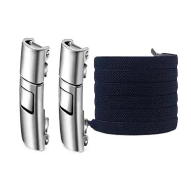 Imagem de Press Lock Shoelaces Without Ties Elastic Laces Sneaker 8MM Widened Flat No Tie Shoe Laces Kids Adult Shoelace For Shoes(Navy blue)