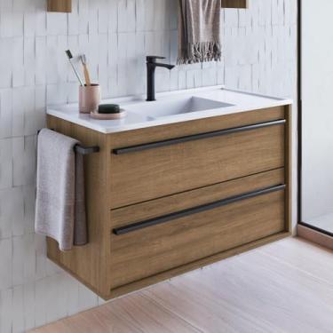 Imagem de Gabinete de Banheiro Suspenso 80cm com 1 Toalheiro 1 Porta 1 Gaveta Bh8030 com Lavatorio Mel