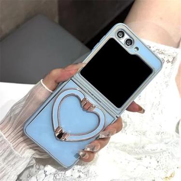Imagem de para Samsung flip5 Flip4 Cute Cartoon Love Heart Bracket Case para Samsung Galaxy Z Flip 5 4 3 6 ZFlip Capa dobrável com suporte revestido, azul, para Z Flip 3