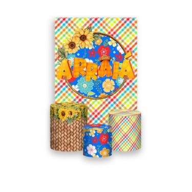 Imagem de Painel De Festa Vertical 1,50 x 2,20 + Trio De Capas Cilindro - Arraiá