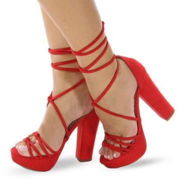 Imagem de Sandália Re&Ton Salto Grosso Meia Pata Amarração Feminina MP30, Vermel
