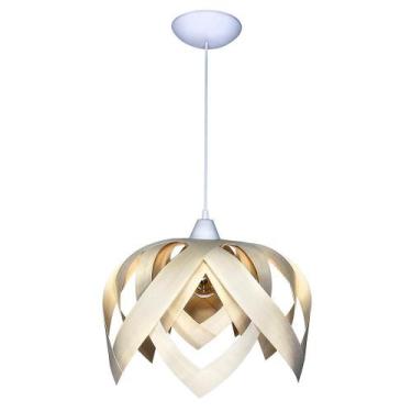 Imagem de Luminária Pendente Madeira Casa Sala Flor De Lótus Marfim - Caroá, Biv