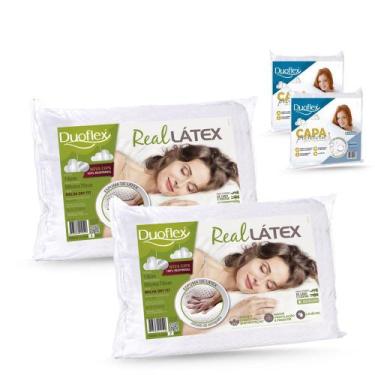 Imagem de Kit Travesseiro Real Látex Duoflex mais Capa Protetora