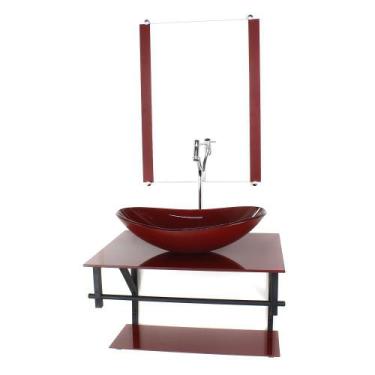 Imagem de Gabinete de vidro para banheiro 60cm ap cuba oval  vermelho cereja ful