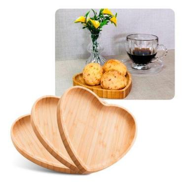 Imagem de Kit 3 Bandeja De Bambu Heart Formato De Coração Petisqueira Lyor Petis