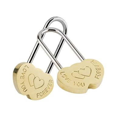 Imagem de VerSail Cadeado de coração Love Lock: 2 peças 3,5" 50 mm gravado "Love You Forever" coração Wish Lock sem chave amor eterno para casamento, dia dos namorados, aniversário, dia das mães, viagem (sem chave)