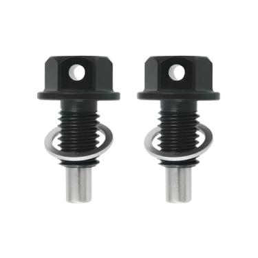 Imagem de LT Easiyl 2 bujões de drenagem de óleo M10 x 1,5 parafuso de cárter de óleo magnético de liga de alumínio compatível com VW compatível com assento compatível com Audi (preto)