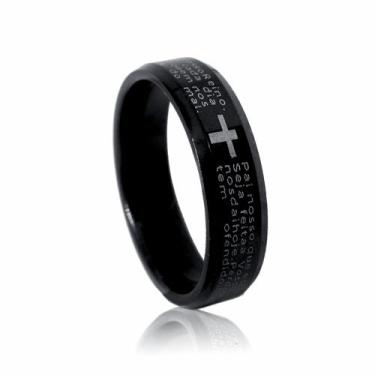 Imagem de Anel Pai Nosso Aço Preto Aliança Qualidade 4mm - Oremte, 25