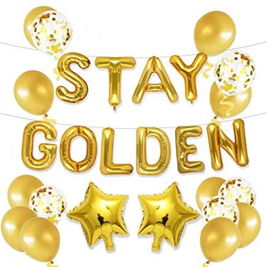 Imagem de Banner de balão dourado de 40,6 cm para festas de aniversário para meninas douradas (fique dourado)