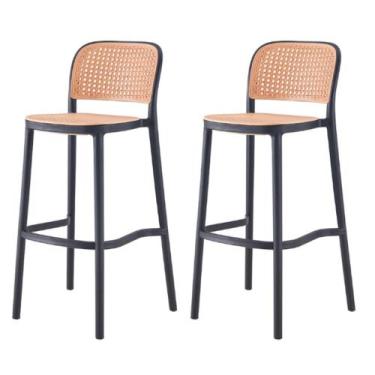 Imagem de Kit 2 Banquetas Lia Amis Rivatti em Polipropileno Preto Assento e Enco