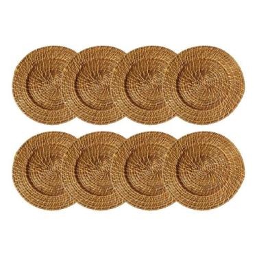 Imagem de Kit 8 Sousplat Rattan Bambu Marrom Claro Jogo Americano 32cm - MUNDIAR