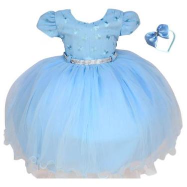 Imagem de Vestido Infantil Meninas Luxo Elegante Liso Formal Com Tiara - Pingo D