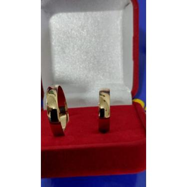 Imagem de Par Casal Alianças Maciça Tradicional Boleadas lisas Namoro Ouro 18 ki