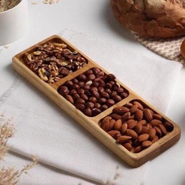 Imagem de Petisqueira de Bambu 3  Divisórias Bandeja Retangular 25cm - Pra vc 