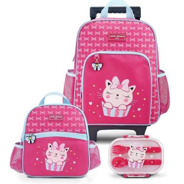 Imagem de Conjunto Mochila Com Rodinhas E Lancheira Térmica Com Pote P/ Lanche Pink