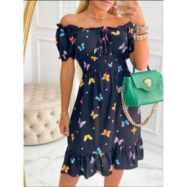 Imagem de Vestido Feminino Evangelico Curto Estampa Borboleta Bojo - BC Girls, Ú
