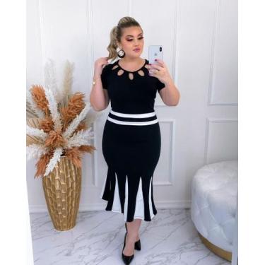 Imagem de Vestido MIDI Nesga Moda Feminina Evangélica - Miss Flower, Preto, M