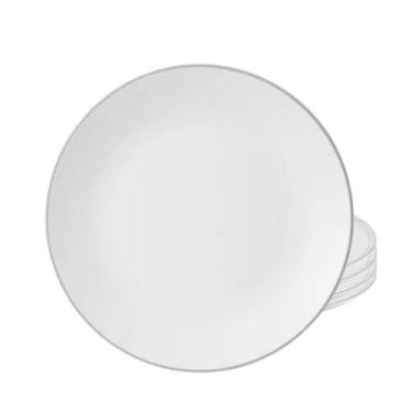 Imagem de Jogo De Pratos Raso 27cm Porcelana Kit 4 Peças Luxo Borda Prata Legacy