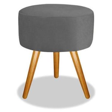 Imagem de Puff Puf Banqueta Magnus Redondo Cinza Pés Castanho - Decore.Com