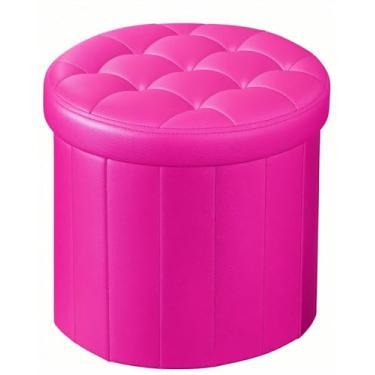 Imagem de Bsketa Banqueta dobrável redonda para pés de 35 cm com assento acolchoado de espuma mais espessa, pequeno banco otomano de armazenamento de couro, descanso para os pés para sala de estar, mesa de
