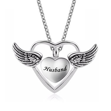 Imagem de LuxglitterLin Colar de urna de cremação de coração duplo para mãe, avó, pai, cinzas, asa de anjo, pingente de lembrança, joia A Piece of My Heart Lives in Heaven, Metal, Cristal sintético