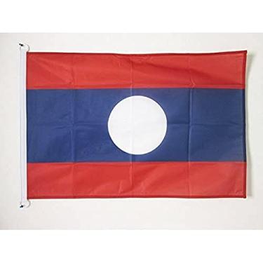 Imagem de Bandeira Az Flag Laos náutica 18 pol. x 12 pol. – Bandeira Laotiana 30 x 45 cm – Bandeira 12 x 18 pol. para barco