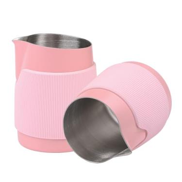 Imagem de Normcore Jarro de espuma de leite sem alças, jarro de 450 g, copo espumador de aço inoxidável, bico afiado, rosa, 450 ml