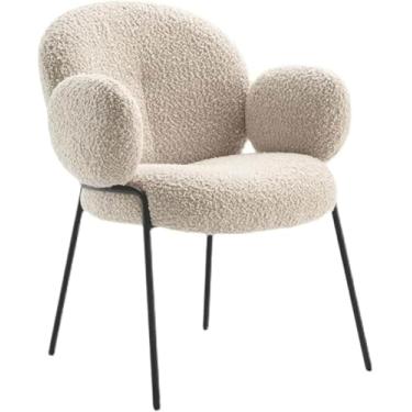 Imagem de Cadeira de jantar sherpa branca, cadeira de cozinha com estrutura de metal resistente, cadeira de maquiagem com encosto alto, poltrona para cadeira lateral de restaurante/hotel