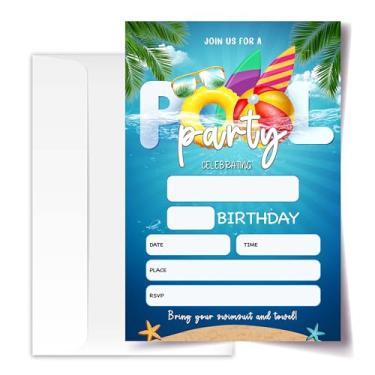 Imagem de Cartões de convite de aniversário de festa na piscina com envelopes pacote de 20 (10 x 15 cm), convites de festa para meninos, meninas, crianças, adolescentes, junte-se a nós para uma festa na