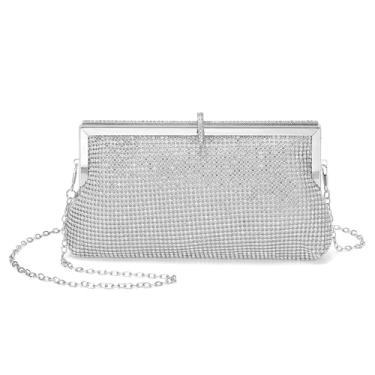 Imagem de DTGN Bolsas de noite, bolsas de mão para mulheres, formais, bolsas transversais de strass, bolsa de ombro para convidados de casamento, Prata, L (US 12)