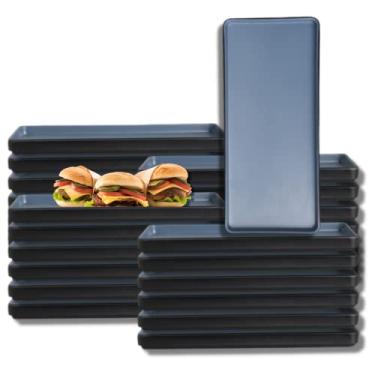 Imagem de Steelite International 7830JB024 Prato de jantar retangular de melamina, resistente a quebras de uso pesado, Baja, 32 x 14 x 0,75, bandeja grande empilhável para servir comida, conjunto de 24, azul e