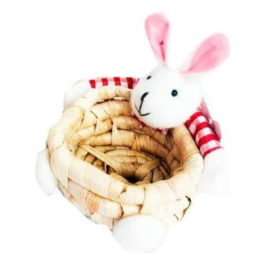 Imagem de Cesto De Palha Com Coelhinho Para Decoração Lembrancinha Páscoa   - Wi
