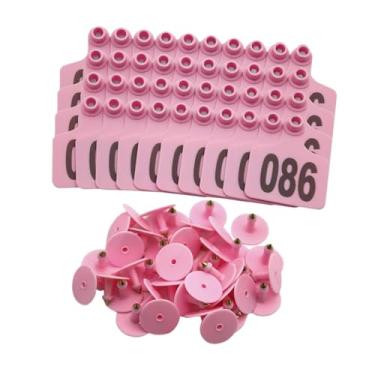 Imagem de WeiLaiKeQi 100 peças etiquetas de orelha de gado com número 001-100 ovelhas cabras marcador de brinco animal para parque jardim fazenda gerenciamento zoológico, Rosa