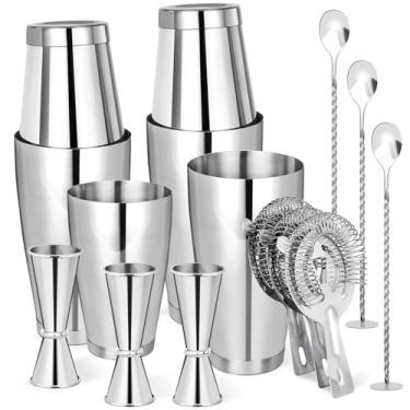 Imagem de mwellewm Coqueteleira Boston Shaker Set 15 Peças Kit Barman Profissional Bar Shaker Aço Inoxidável Bebida Shaker Bartending Martini Shaker Lata Com 18Oz&28Oz Álcool Misto Shaker Ferramenta Para Inic