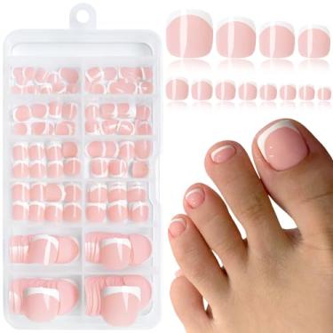 Imagem de Lifextol 240Pc Press On Toenails Para Mulheres Toe Press On Nails French Tip Toe Nail Press Ons Com Abas Adesivas, Cola Em Pontas De Unhas Postiças Toe Unhas Postiças De Acrílico Press Ons Unhas Pos