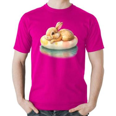 Imagem de Camiseta Algodão Coelhinho Relaxando Na Piscina  - Foca na Moda, Rosa,