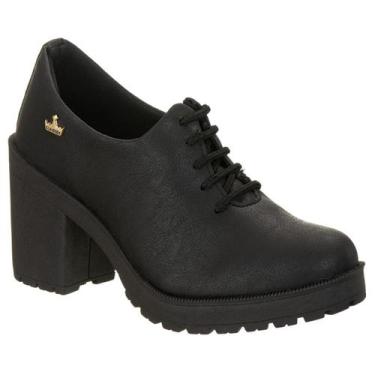 Imagem de Sapato Feminino Salto Grosso Oxford Amarrar - classek, Preto, 37