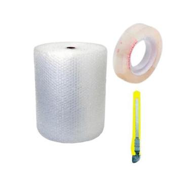 Imagem de Plástico Bolha com Estilete E Fita  - Ama Variedades