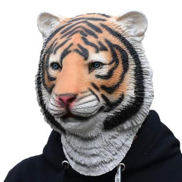 Imagem de Máscara de tigre adulto de látex animal novidade fantasia de Halloween para baile de máscaras, cosplay, adereços de cabeça inteira