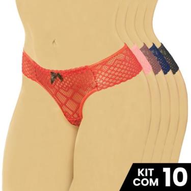Imagem de Kit 10 Calcinhas Feminina Lingerie Sexy de Renda Com Forro anga Confor