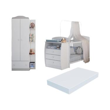 Imagem de Berço Cômoda com Colchão Incluso e Guarda-Roupa 2 Portas 1 Gaveta Multimóveis MP4348