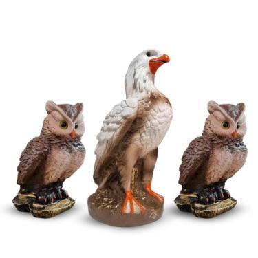 Imagem de Kit 3 Peças Estátua Águia Gavião e Coruja Espanta Pombos Gesso 36 cm -