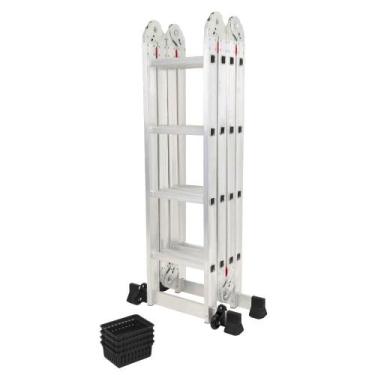 Imagem de Escada Articulada 4x4 De Alumínio 16 Degraus 4,32 Metros + 4 Mini Cest