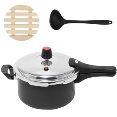 Imagem de Panela de Pressão 3 Litros Antiaderente Fechamento Externo + Descanso Redondo + Concha de Silicone Preta